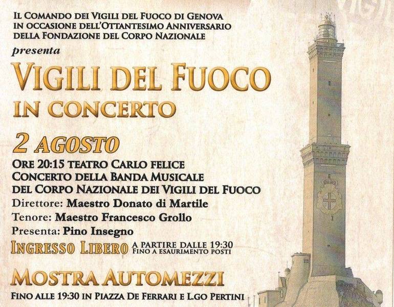 80 anni dei Vigili del Fuoco: concerto al Carlo Felice