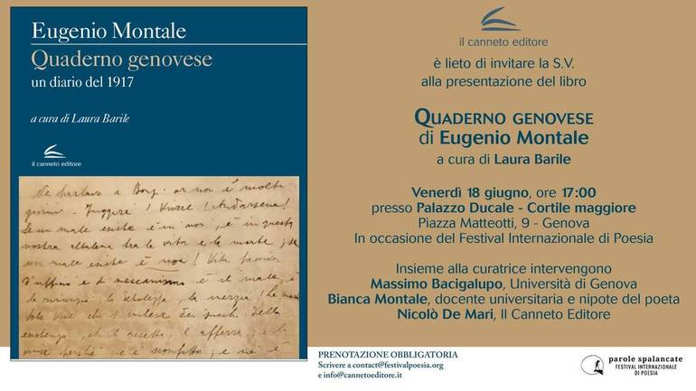"Quaderno genovese" di Eugenio Montale: presentazione a Palazzo Ducale
